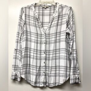 Women's Calvin Klein Jeans White/Black V-Neck Button-Up Long Sleeve Top Small